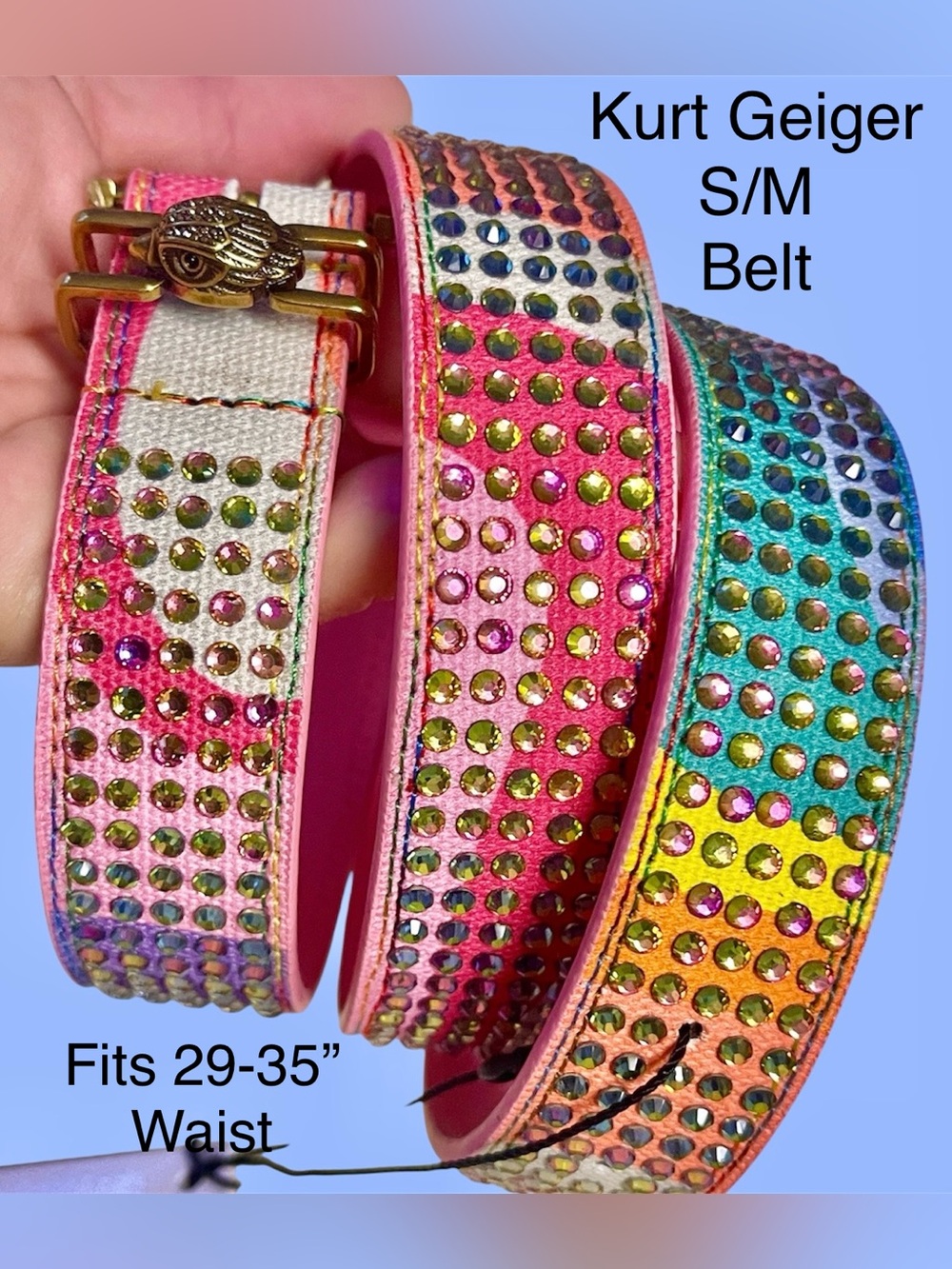 Kurt Geiger RP $118 S/M New w/tags Crystal Laden Belt Pink Ombré Multi Color